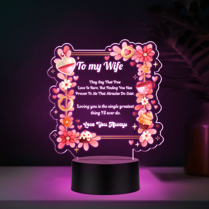 Couples Led Night Lamp Gift Item for Wedding, Anniversary, Birthday & Valentine's Day Romantic Gift for Couples | Multicolored Light (to My Wife Gift)